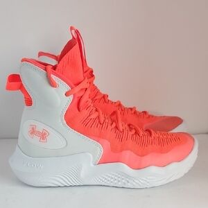 Under Armour Neon Coral and White High-Top Sneakers
